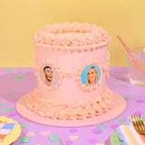 Vintage Multi Photo Cake by Crumbs & Doilies featuring five edible image plaques and pink piped buttercream decoration.